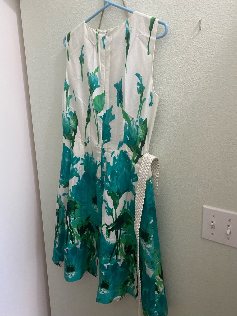 Preston & York White Midi Dress with Teal and Green Floral Print